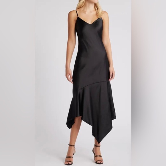 Steve Madden Dresses & Skirts - Steve Madden Lucielle black asymmetrical hem satin effect slip dress size small